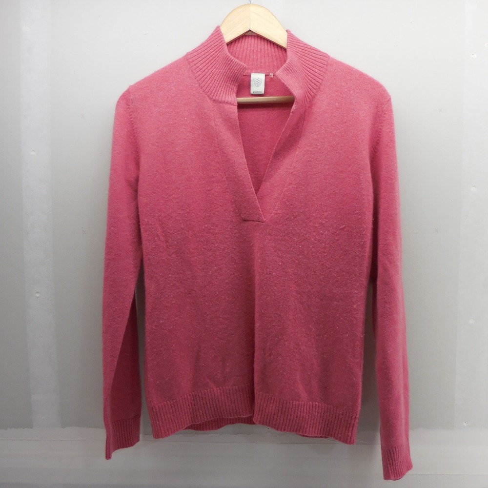 Kinross Pink 100% Cashmere Split Neck Mock Neck Pullover Sweater Womens Medium
